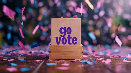 Magical defocused background with text  go vote    concept of voting and civic participationの素材