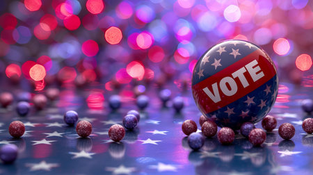 Shining vote text over defocused background with usa flag as captivating backdropの素材