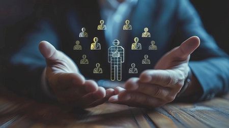 Healthcare and insurance  people holding medical icons for access to medical welfareの素材