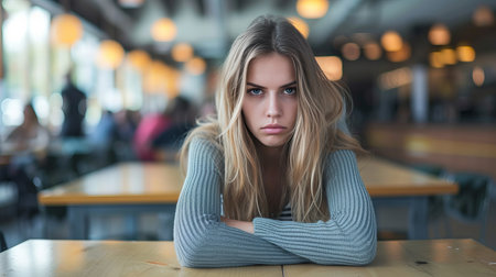 Woman at mental health support group meeting in community space with many people aroundの素材