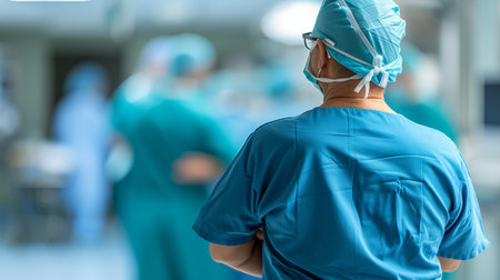 Surgeon performing surgical operation in hospital operating room, medical surgery conceptの素材