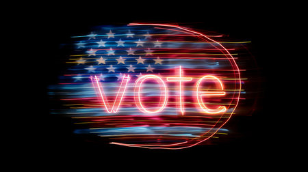 Shining  vote  text over blurred usa flag background with copy space for text placementの素材