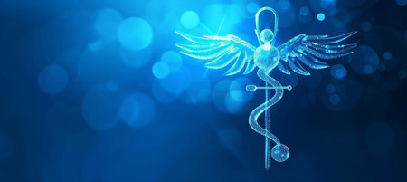 Interactive holographic medical icon with copy space and stunning shining effectの素材