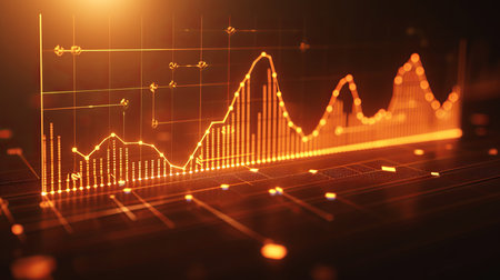 Dynamic 3d hologram of complex algorithm graph for data analysis and business with copy spaceの素材