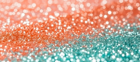 Soft focus abstract background with blurred mint green, peach orange, and white silver bokeh effectの素材