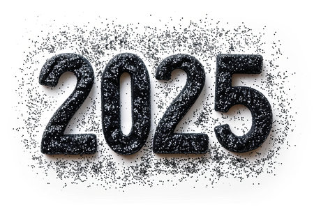 Bold 2025 number on clean white background for futuristic themes or new year s eve designs.の素材
