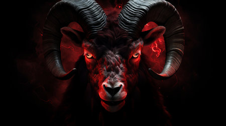 Bold and assertive aries  dynamic ram in action with dominant red color scheme symbolizing courageの素材