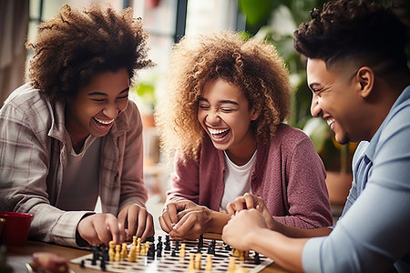 Joyful Family Bonding through Fun Board Games and Laughter in Their Bright and Cozy Living Roomの素材