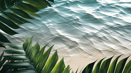 Tropical palm leaf shadow on water surface of white sand beach   summer vacation concept backgroundの素材