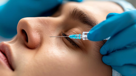 Male facelift with botox injection in beauty clinic   aesthetic medicine and cosmetology procedureの素材