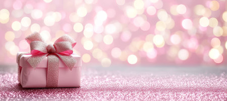 Navy blue gift box with satin ribbon and golden glitter, ideal for various occasions.の素材