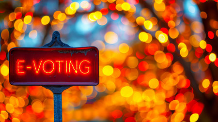 E voting concept with text on magical background, symbolizing internet voting technology.の素材
