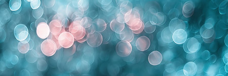 Ethereal and dreamy abstract bokeh banner background with a blend of light blue and pale pink huesの素材