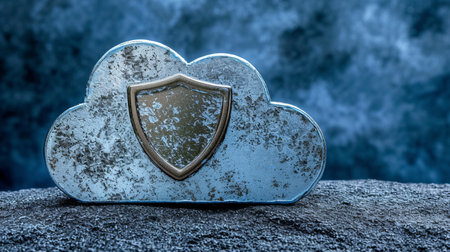Dynamic and dramatic cloud network protected by digital shield for cloud security with copy spaceの素材
