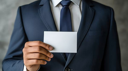 Elegant businessman with white paper mockup on pastel background, ideal for text or graphics.の素材