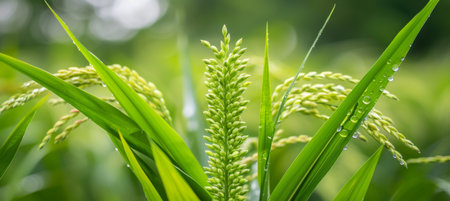 Tranquil summer day abstract background of a vibrant green farm plantation landscapeの素材