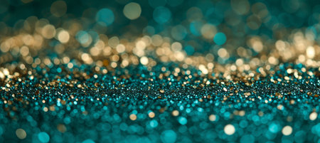 Beautiful abstract background with elegant gold bokeh on defocused emerald green for banner designの素材