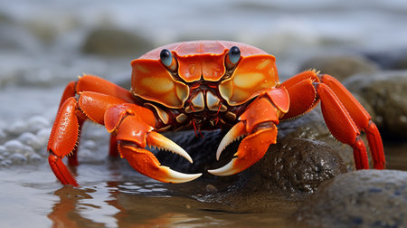 Astrological sign cancer  nurturing crab in protective shelter by gentle waves in soothing ambianceの素材