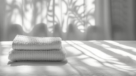 Winter preparation  white duvet on bed, household, hotel or home textile conceptの素材