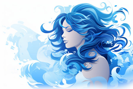 Aquarius zodiac sign shining in blue color on white background, vector illustrationの素材