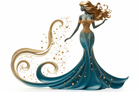 Vector illustration of aquarius zodiac sign in gold, isolated on white background.の素材