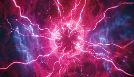 Subatomic proton particle collision creating nuclear fusion concept in laboratory environmentの素材
