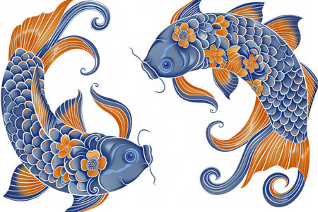 Pisces zodiac sign shining in blue, isolated on white background in vector styleの素材