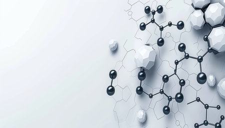 Futuristic abstract molecules on dark blue background, digital science and technology concept.の素材