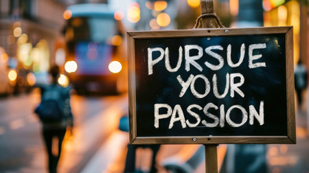 Motivational text  pursue your passion  on blurred abstract background, success concept design.の素材