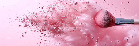 Blush brush and palette floating on white background providing generous text space.の素材