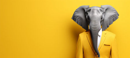 Anthropomorphic elephant in business attire in corporate setting, studio shot with copy spaceの素材