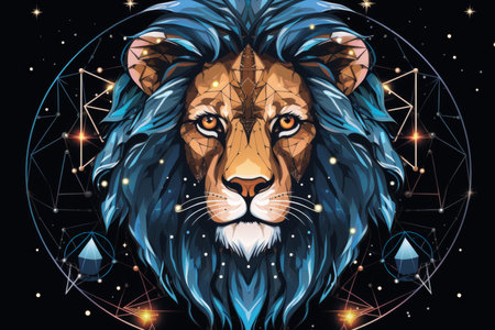 Glowing leo zodiac sign in blue on sleek black background, crafted in vector style illustrationの素材