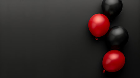 Black friday sale ad with red and black balloons on dark background, text space, shopping concept.の素材
