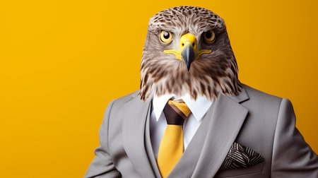 Corporate eagle in suit at studio, with copy space, animal concept for business setting.の素材