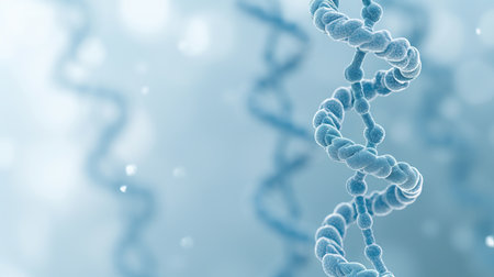 Genetics and biotechnology  dna molecule and human cell structure on blurred backgroundの素材