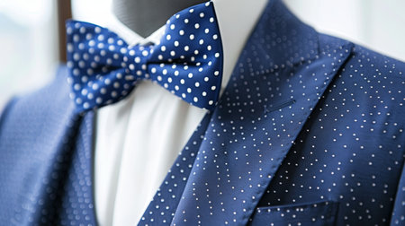 Stylish monochrome men s blue suit displayed on mannequin in contemporary boutique settingの素材