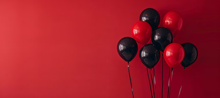 Black friday sale ad with red and black balloons on dark background, text space, shopping conceptの素材