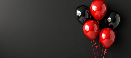 Black friday sale ad with red and black balloons on dark background, text space, shopping concept.の素材