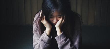 Therapist counseling patient during mental health session with copy space for text placementの素材