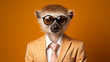 Anthropomorphic koala in business suit working in corporate office studio shot with text space.の素材