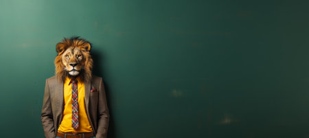Corporate koala in business attire working in office, studio shot with space for text placement.の素材