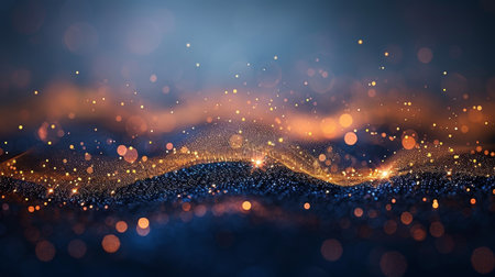 Futuristic gold   blue neon wave lines, bokeh lights, data transfer concept for fantastic wallpaper.の素材