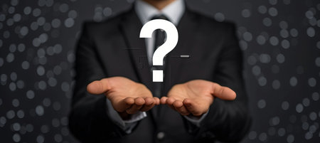 Certification and audit concept with businessman holding digital hologram of question tick symbolの素材