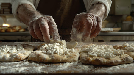 Passover tradition  hands breaking middle matzah, moment of separation captured in close up.の素材