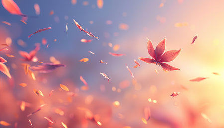 Elegant minimalistic spring  rose gold and blue petals floating in graceful abstractionの素材