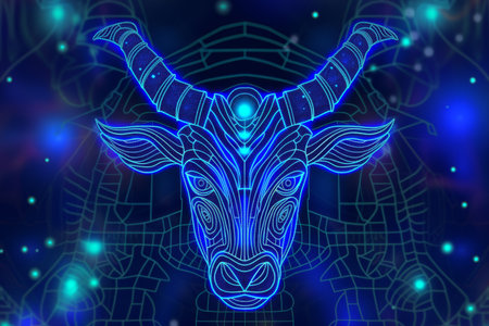 Astrological zodiac sign taurus shining in blue vector style isolated on white backgroundの素材