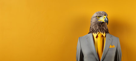 Eagle in business suit working in studio setting with copy space for text placement.の素材