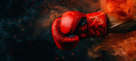 Intense close up of boxing glove striking opponent, showcasing power and precision in the sportの素材