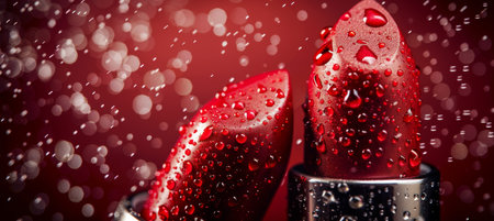 Dark red background with lipstick and smudged stains, copy space for text placementの素材