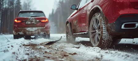 Dangerous suv car crash on road with copy space, collision between two vehicles.の素材